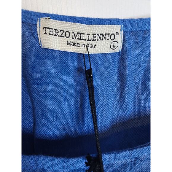 Terzo Millennio Blue Linen Eyelet Detail Blouse, NWT, Large - Picture 4 of 6